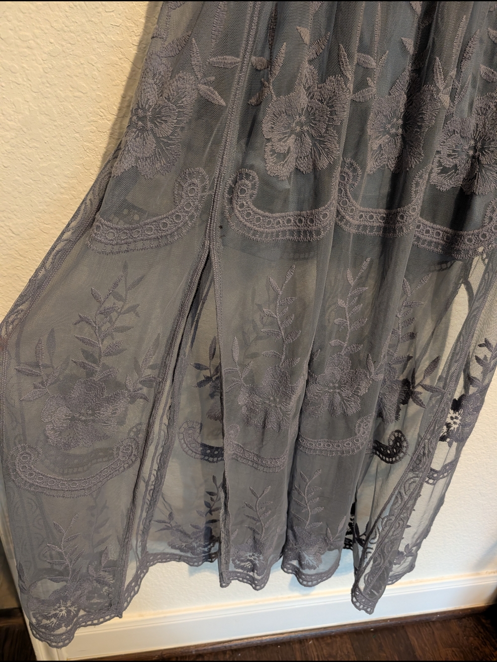 Altar'd State Size Large L Dusty Blue Embroidered Lace Maxi Dress Flowy Feminine - Picture 5 of 7